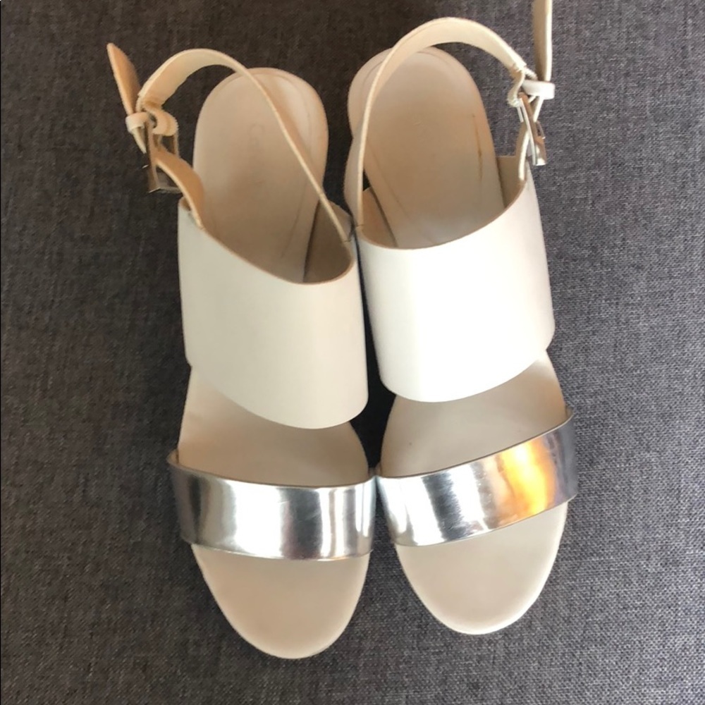 Calvin Klein white/cork leather wedge sandal size 8
